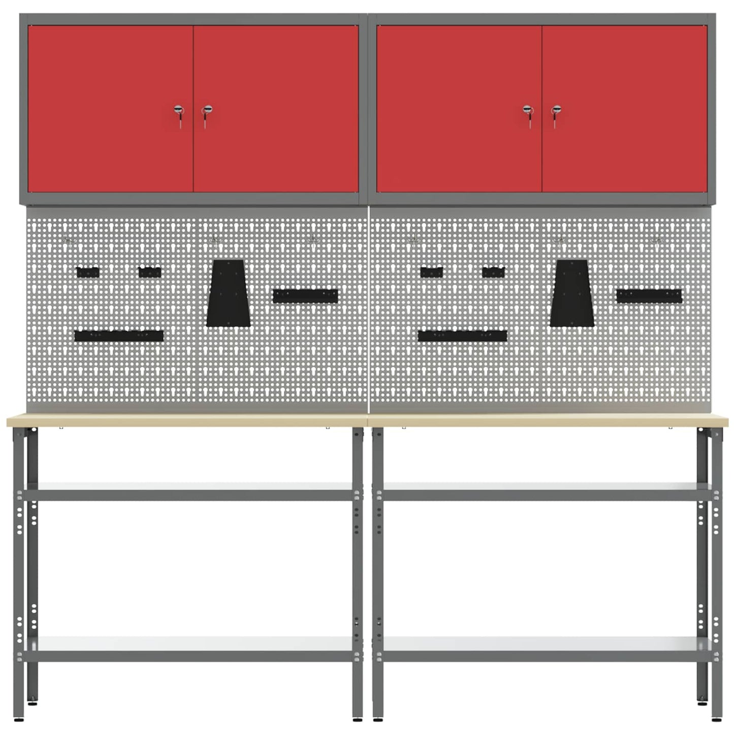Work Bench Set 8 pcs Red and Grey Powder-Coated Steel