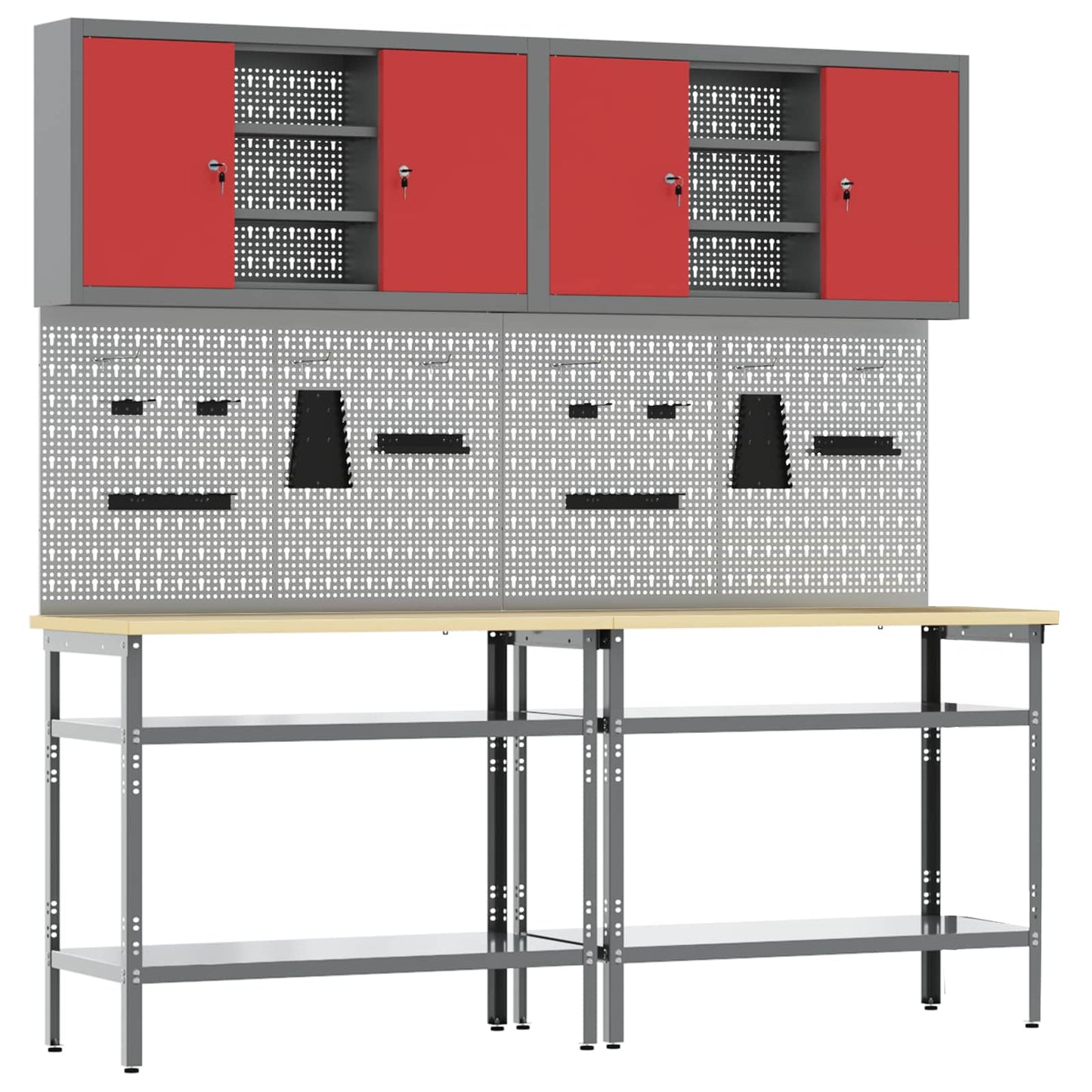 Work Bench Set 8 pcs Red and Grey Powder-Coated Steel