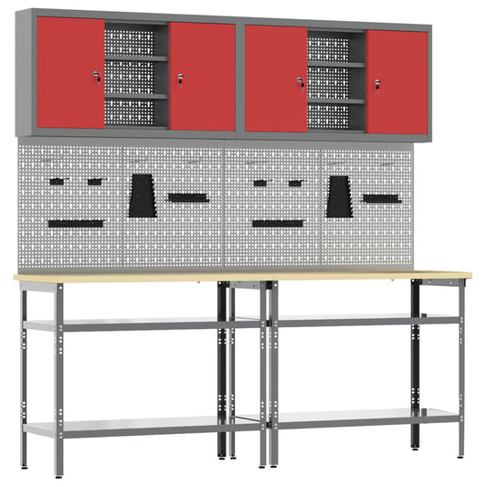 Work Bench Set 8 pcs Red and Grey Powder-Coated Steel