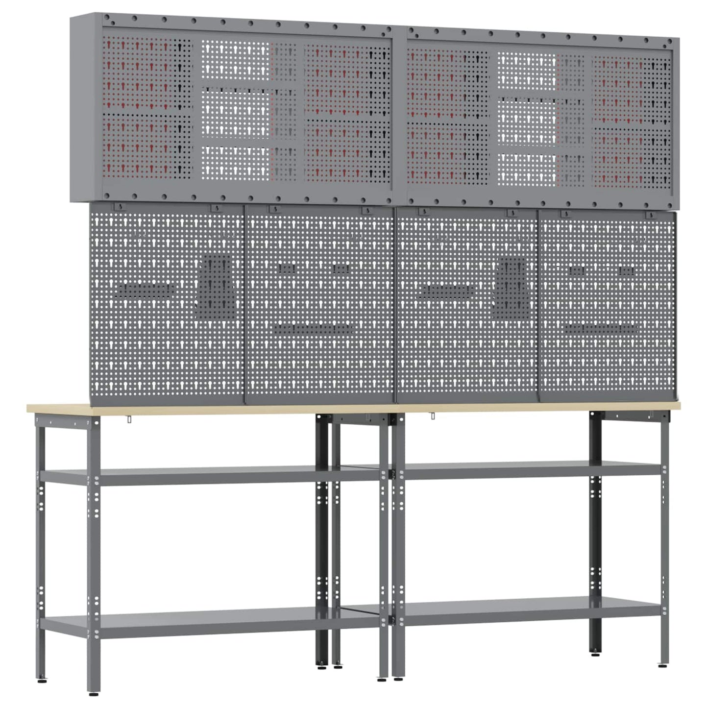 Work Bench Set 8 pcs Red and Grey Powder-Coated Steel