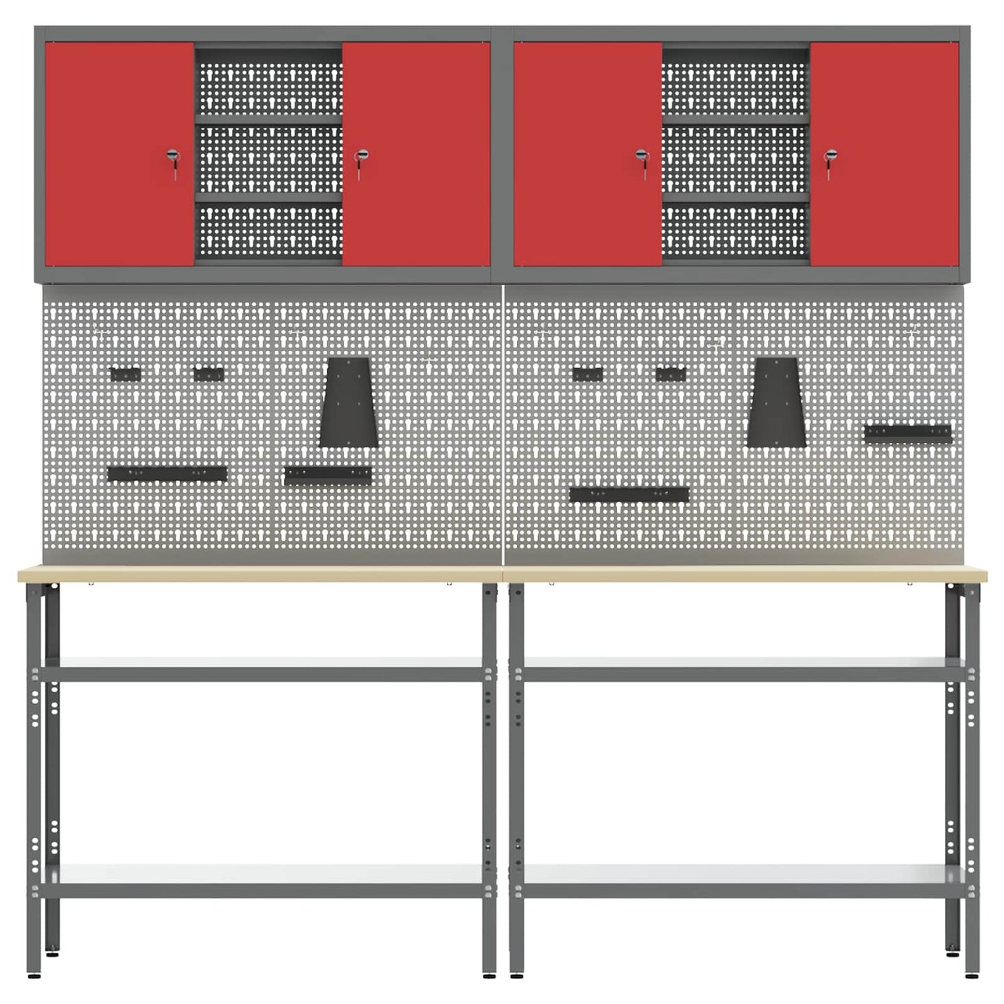 Work Bench Set 8 pcs Red and Grey Powder-Coated Steel