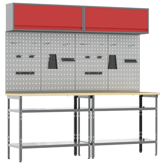 Work Bench Set with Lock 8 pcs Red and Grey Powder-Coated Steel