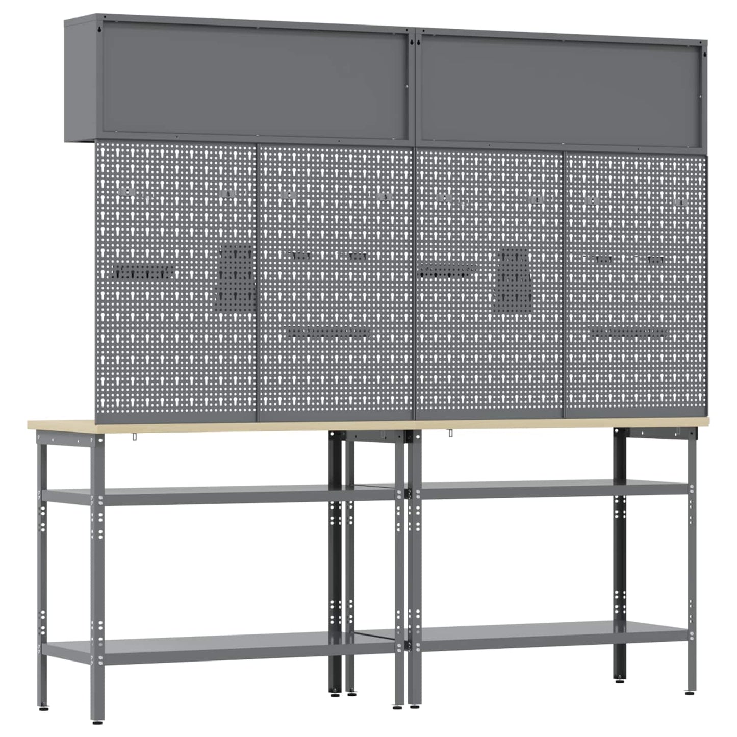 Work Bench Set with Lock 8 pcs Red and Grey Powder-Coated Steel