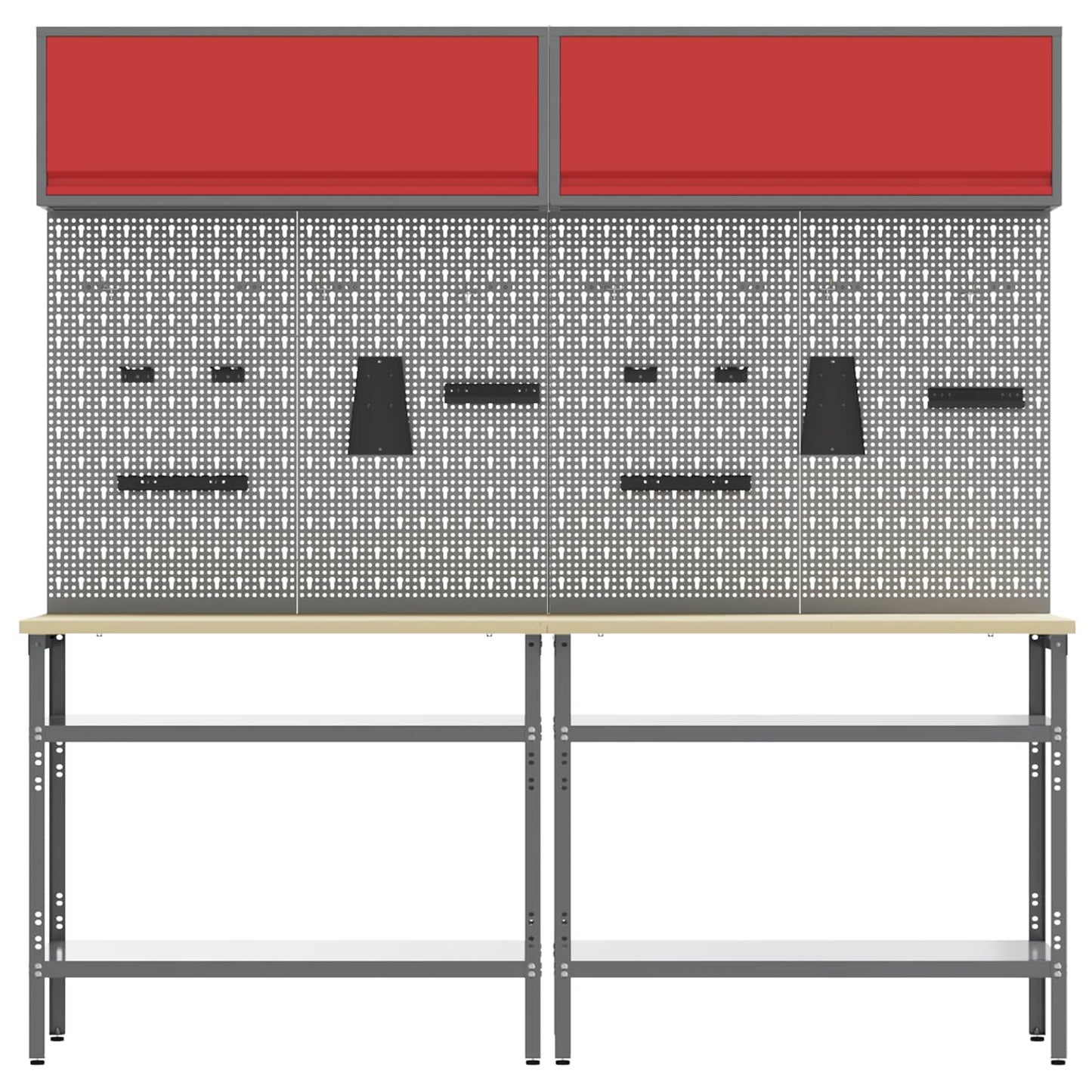 Work Bench Set with Lock 8 pcs Red and Grey Powder-Coated Steel