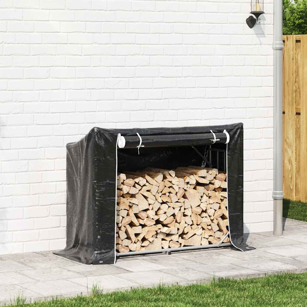 vidaxL Firewood Rack with Rain Cover 151x60.5x110.5 cm Galvanised Steel