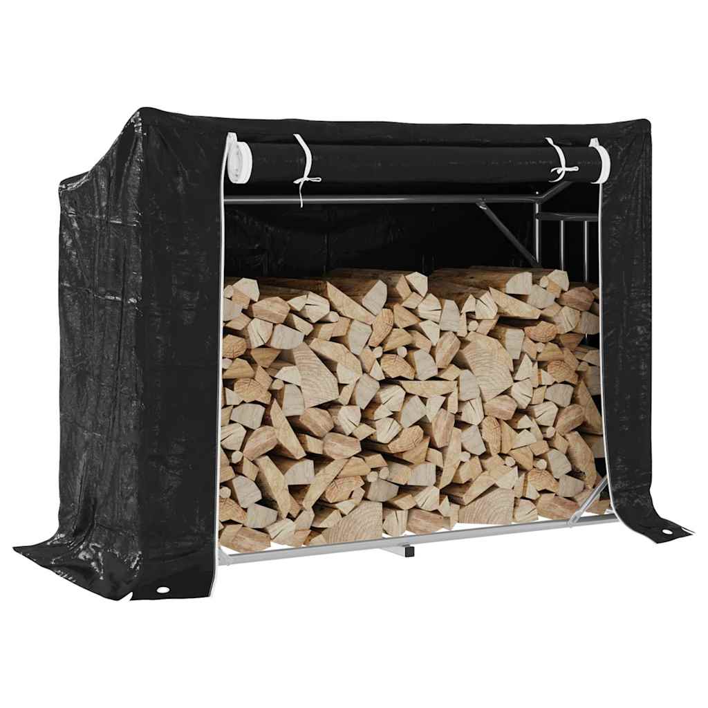 vidaxL Firewood Rack with Rain Cover 151x60.5x110.5 cm Galvanised Steel