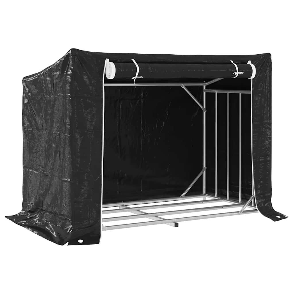 vidaxL Firewood Rack with Rain Cover 151x80.5x110.5 cm Galvanised Steel