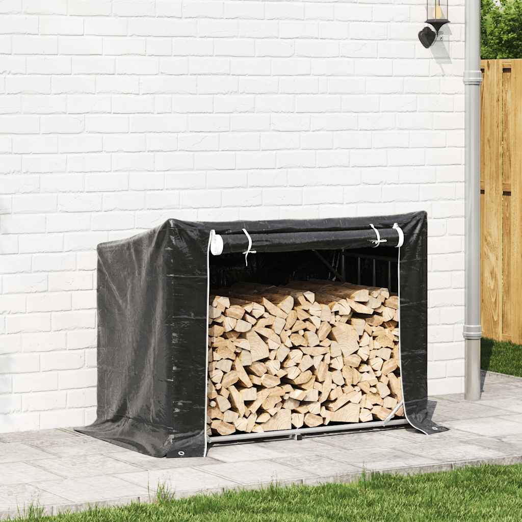 vidaxL Firewood Rack with Rain Cover 151x80.5x110.5 cm Galvanised Steel