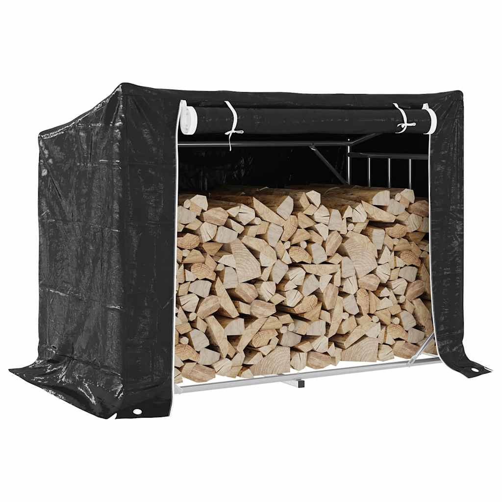 vidaxL Firewood Rack with Rain Cover 151x80.5x110.5 cm Galvanised Steel