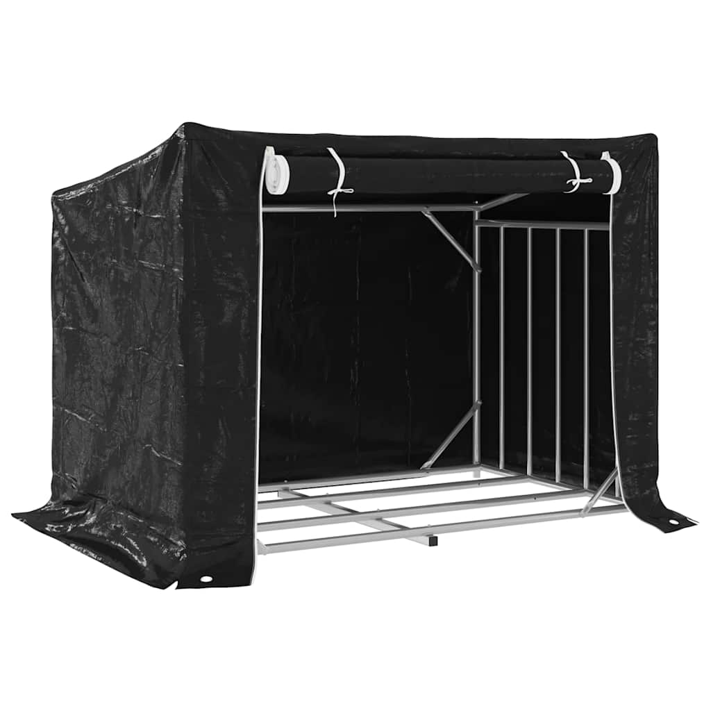 vidaxL Firewood Rack with Rain Cover 150.5x100.5x110.5 cm Galvanised Steel