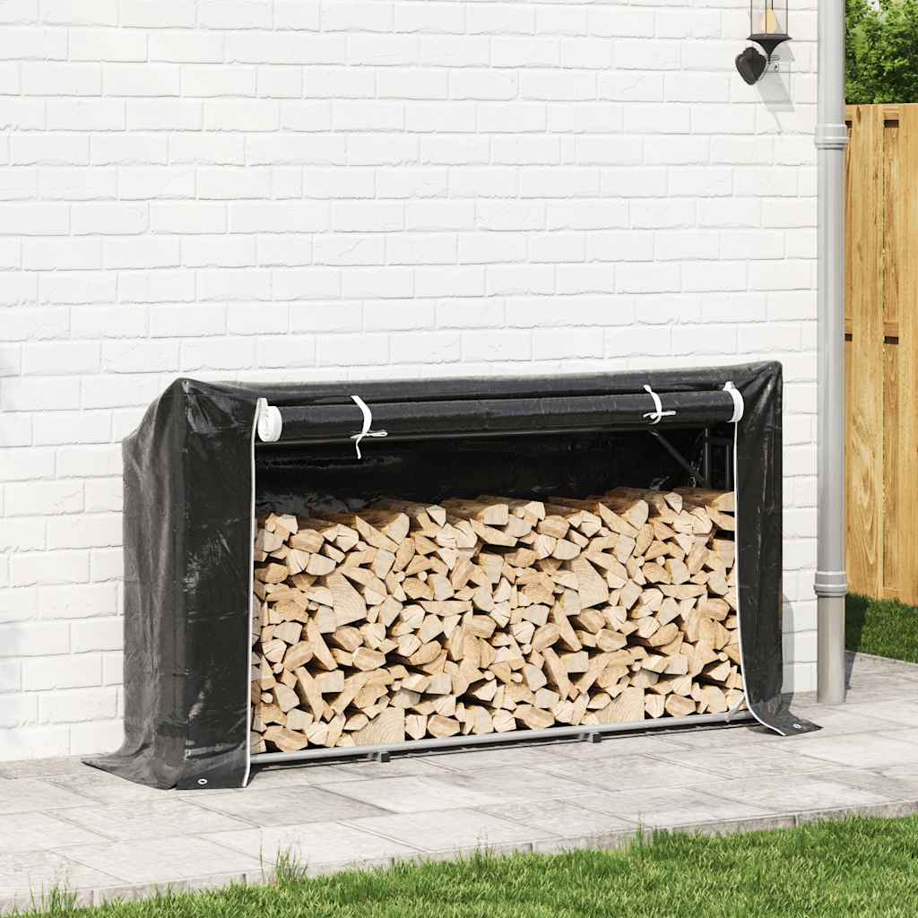 vidaxL Firewood Rack with Rain Cover 200.5x41x110.5 cm Galvanised Steel