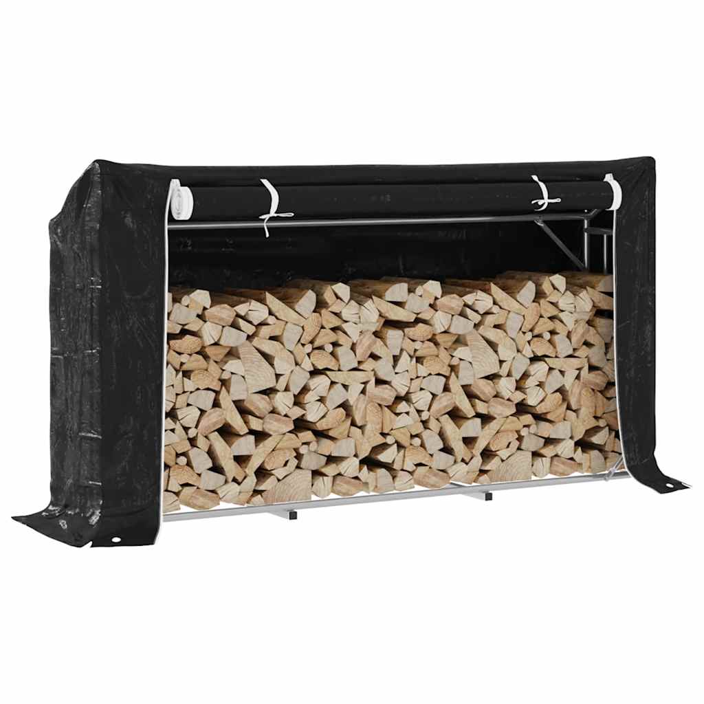 vidaxL Firewood Rack with Rain Cover 200.5x41x110.5 cm Galvanised Steel