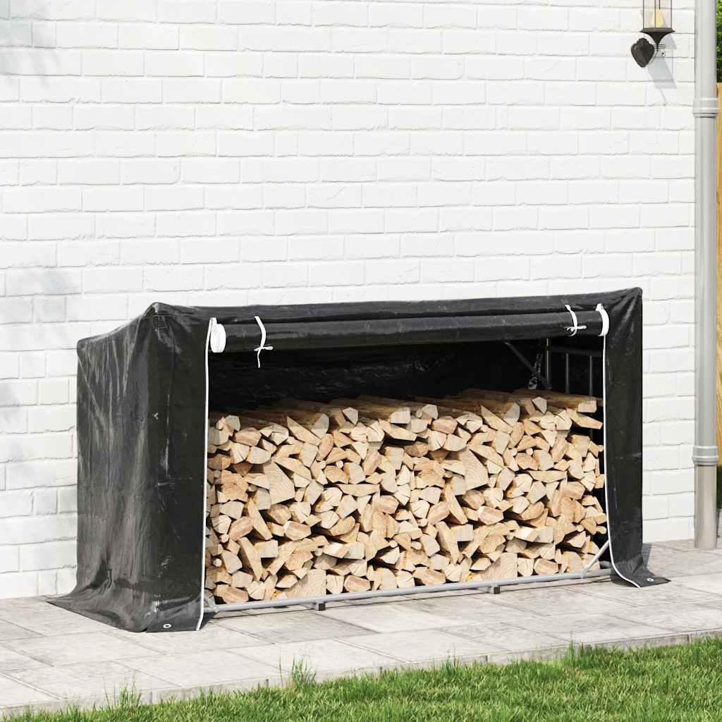 vidaxL Firewood Rack with Rain Cover 200.5x60.5x110.5 cm Galvanised Steel