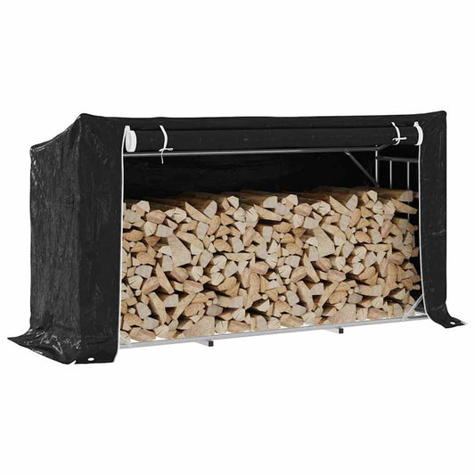 vidaxL Firewood Rack with Rain Cover 200.5x60.5x110.5 cm Galvanised Steel