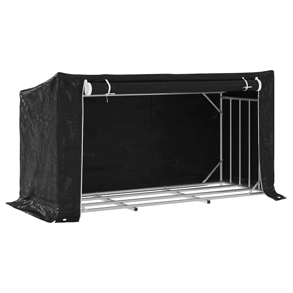 vidaxL Firewood Rack with Rain Cover 200.5x80.5x110.5 cm Galvanised Steel