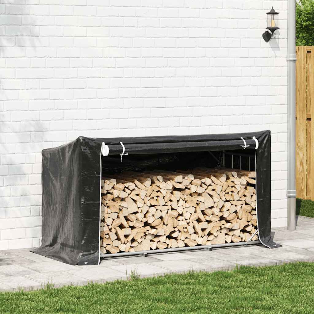 vidaxL Firewood Rack with Rain Cover 200.5x80.5x110.5 cm Galvanised Steel