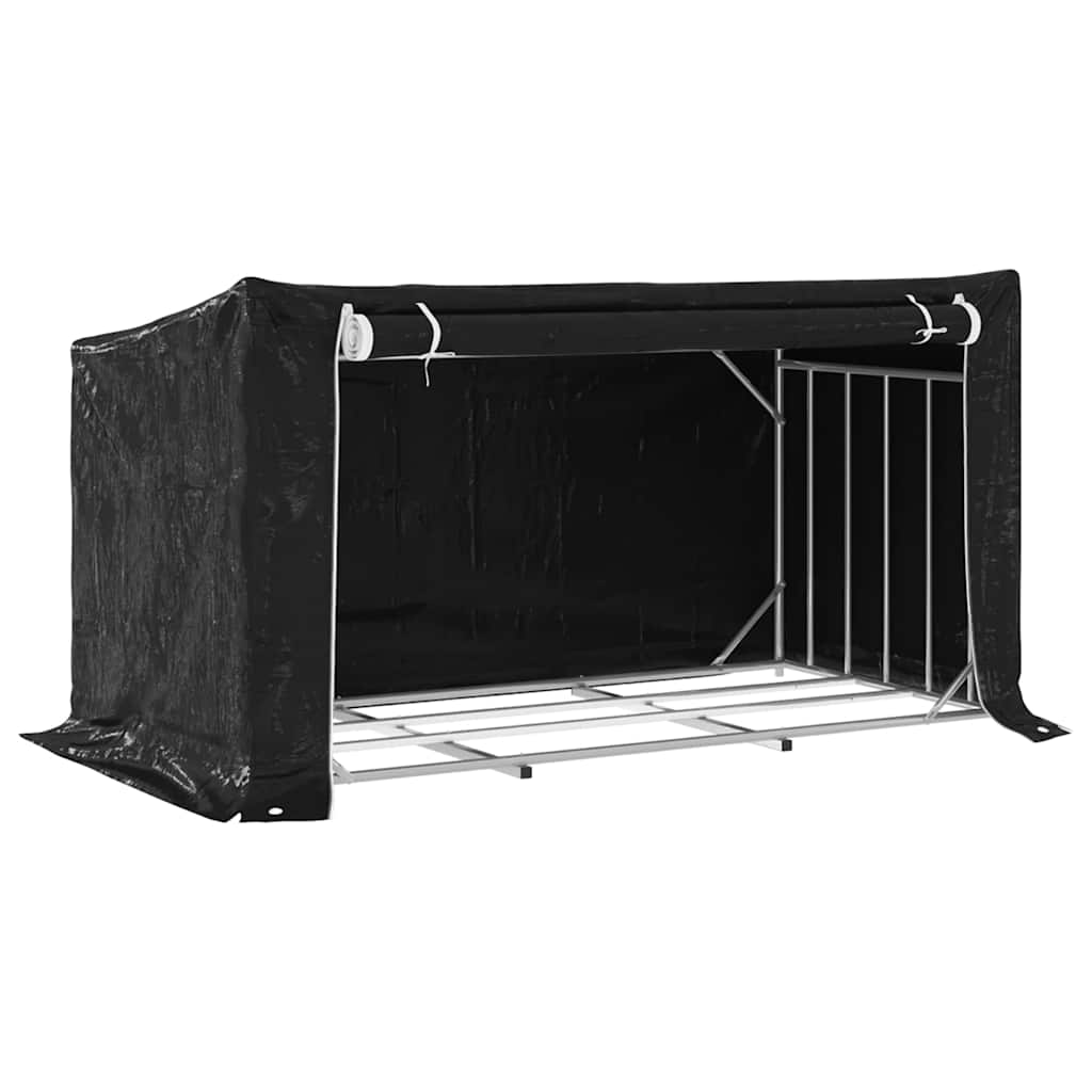 vidaxL Firewood Rack with Rain Cover 200.5x100.5x110.5 cm Galvanised Steel