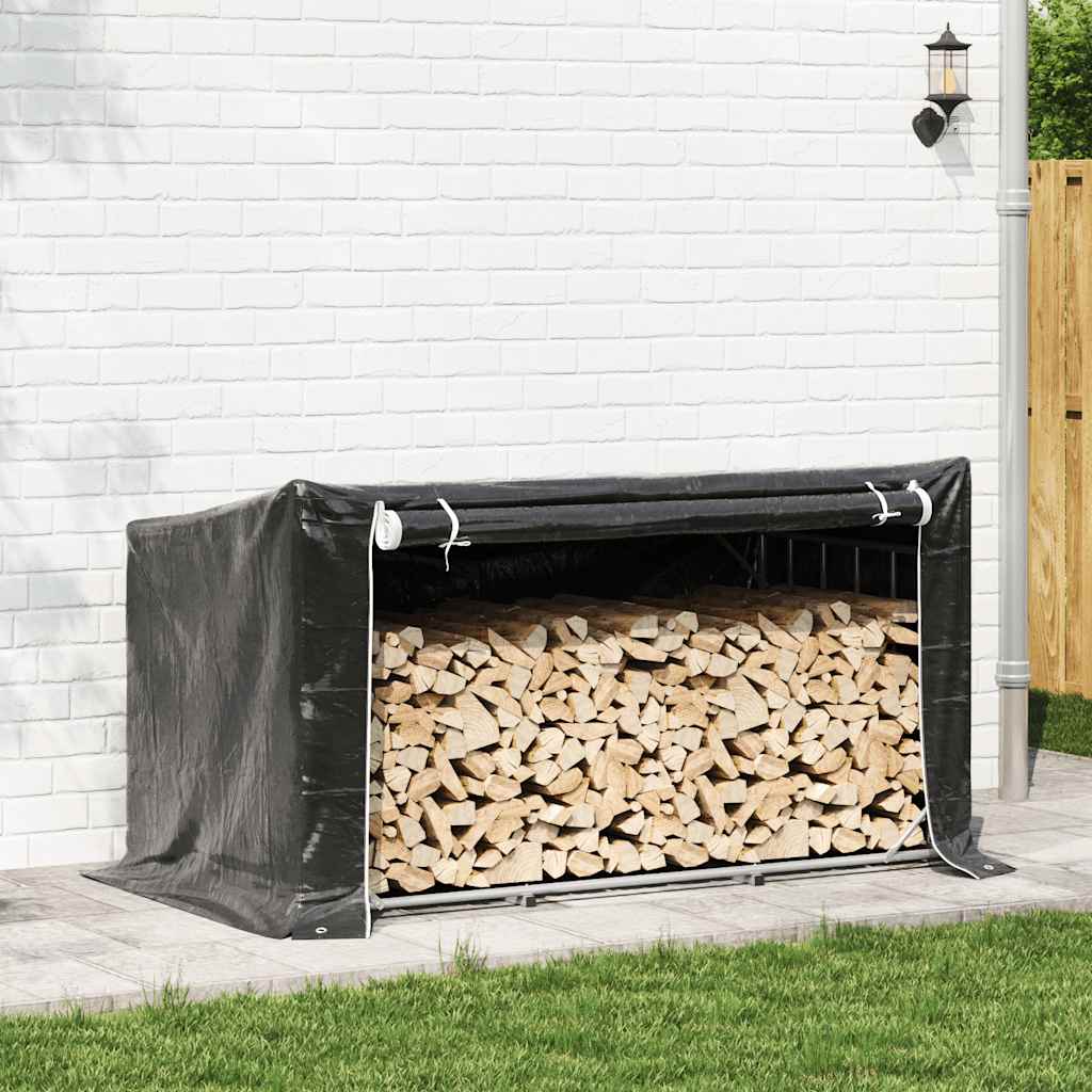 vidaxL Firewood Rack with Rain Cover 200.5x100.5x110.5 cm Galvanised Steel