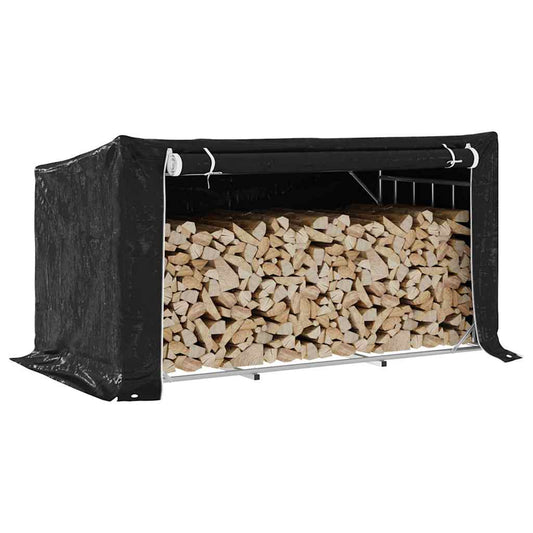 vidaxL Firewood Rack with Rain Cover 200.5x100.5x110.5 cm Galvanised Steel