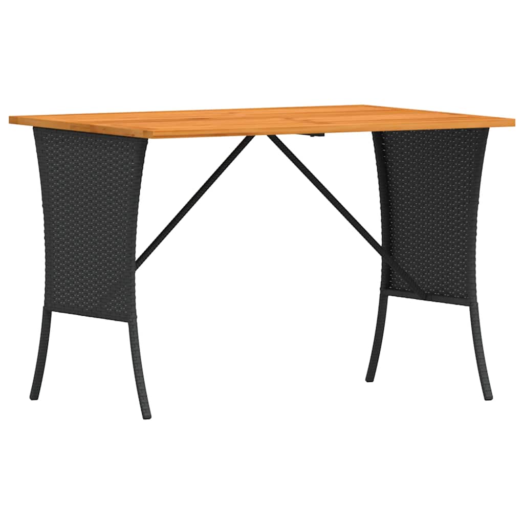 Garden Table with Acacia Wood Top Black 105x75x72cm Poly Rattan