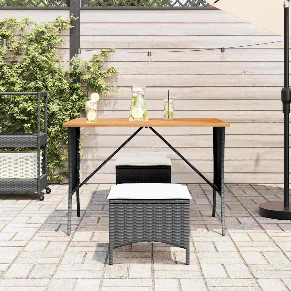 Garden Table with Acacia Wood Top Black 105x75x72cm Poly Rattan