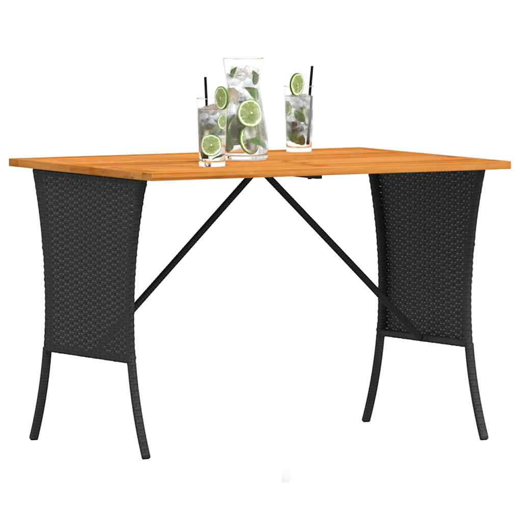 Garden Table with Acacia Wood Top Black 105x75x72cm Poly Rattan