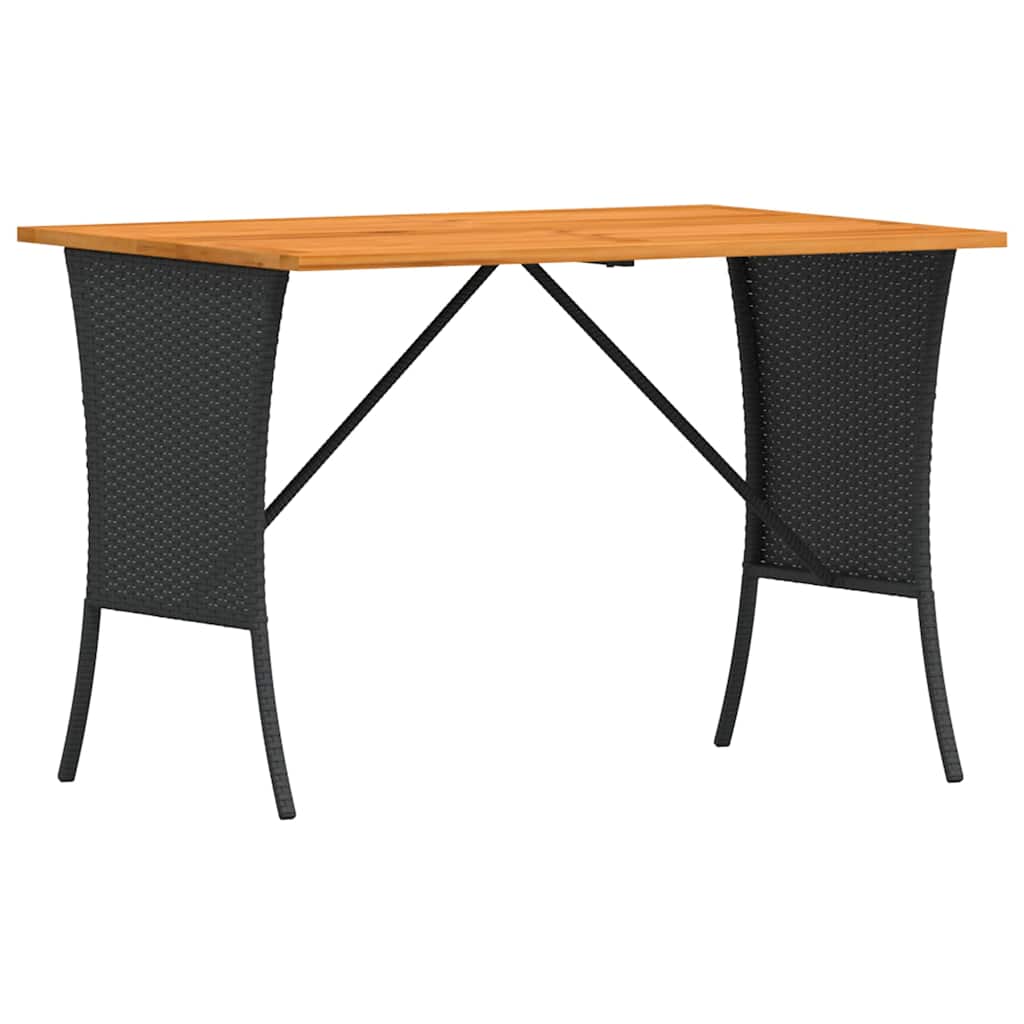 Garden Table with Acacia Wood Top Black 105x75x72cm Poly Rattan