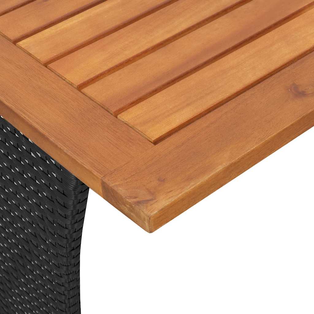 Garden Table with Acacia Wood Top Black 105x75x72cm Poly Rattan