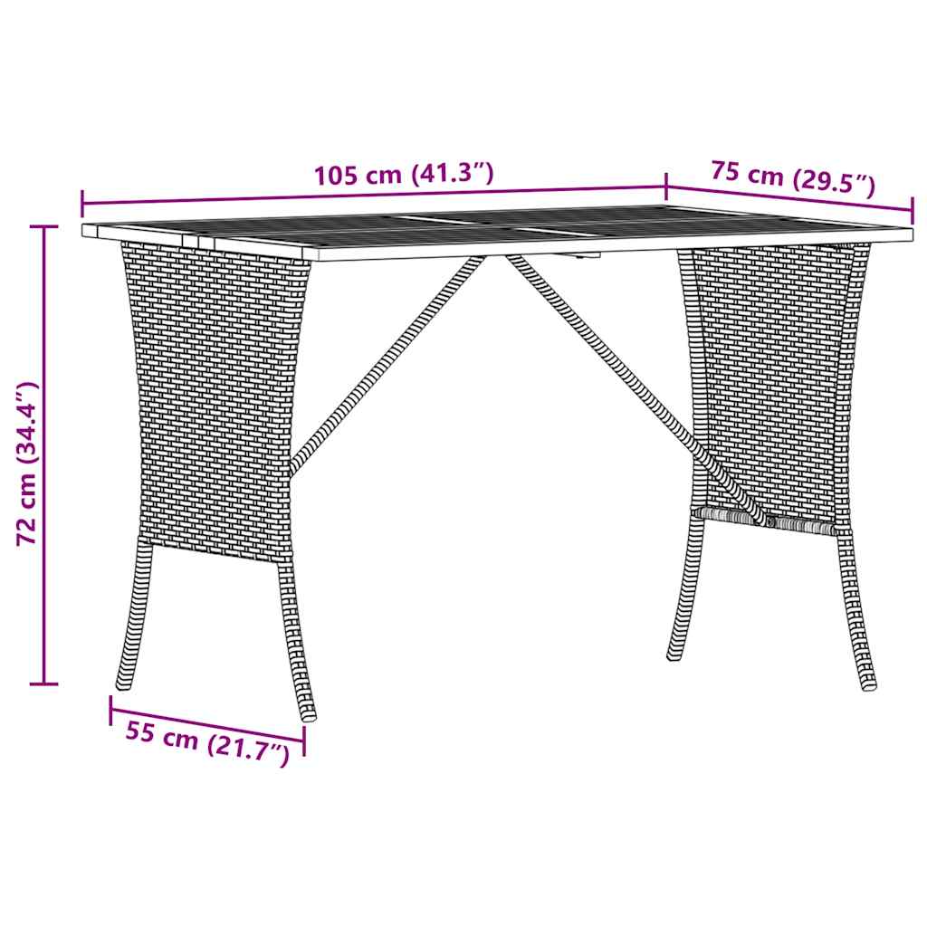 Garden Table with Acacia Wood Top Black 105x75x72cm Poly Rattan