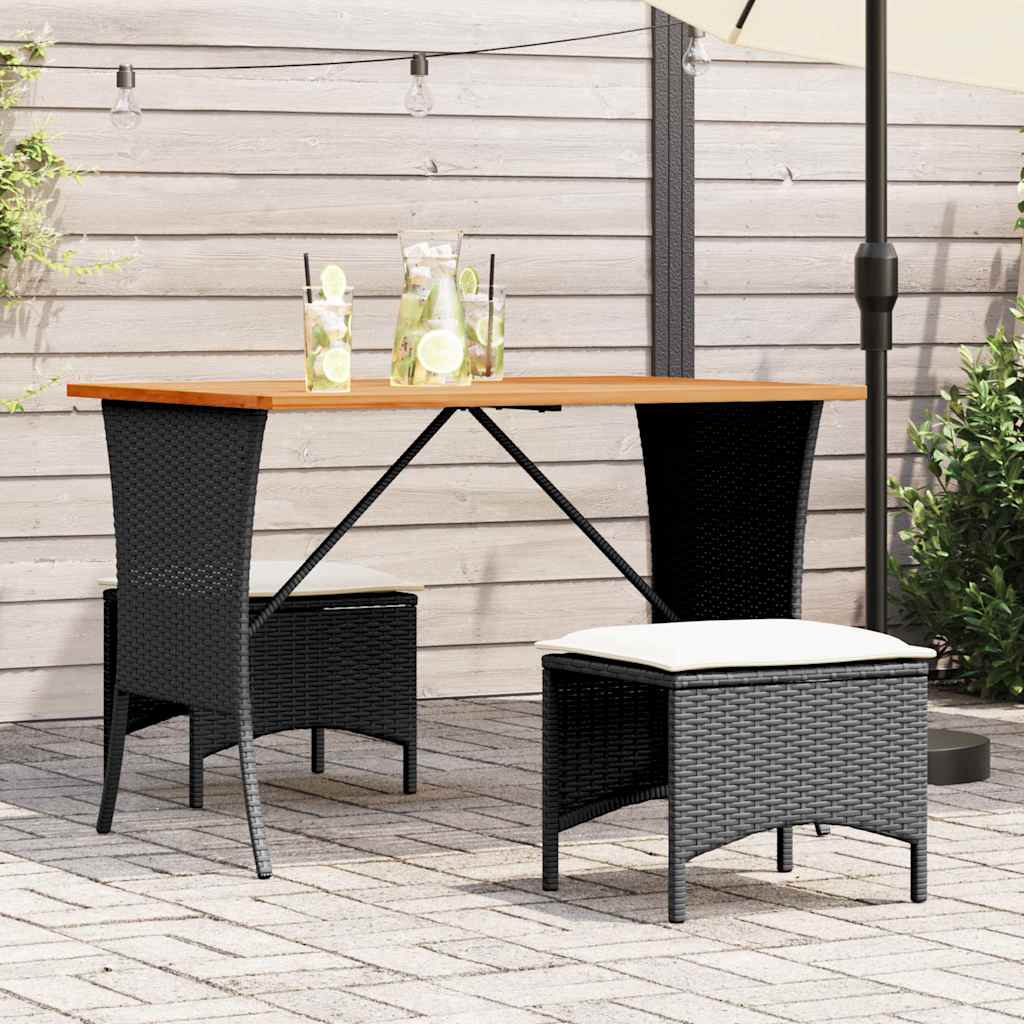 Garden Table with Acacia Wood Top Black 105x75x72cm Poly Rattan