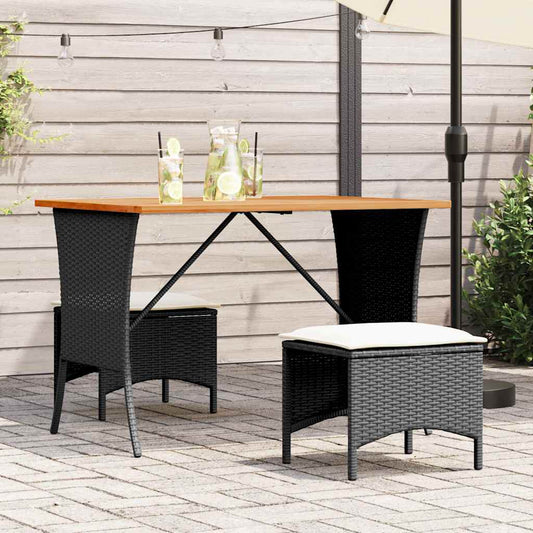 Garden Table with Acacia Wood Top Black 105x75x72cm Poly Rattan