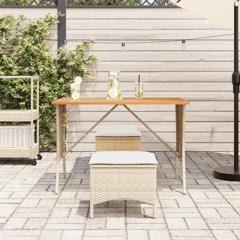 Garden Table with Acacia Wood Top Beige 105x75x72cm Poly Rattan