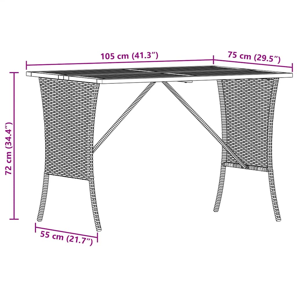 Garden Table with Acacia Wood Top Beige 105x75x72cm Poly Rattan