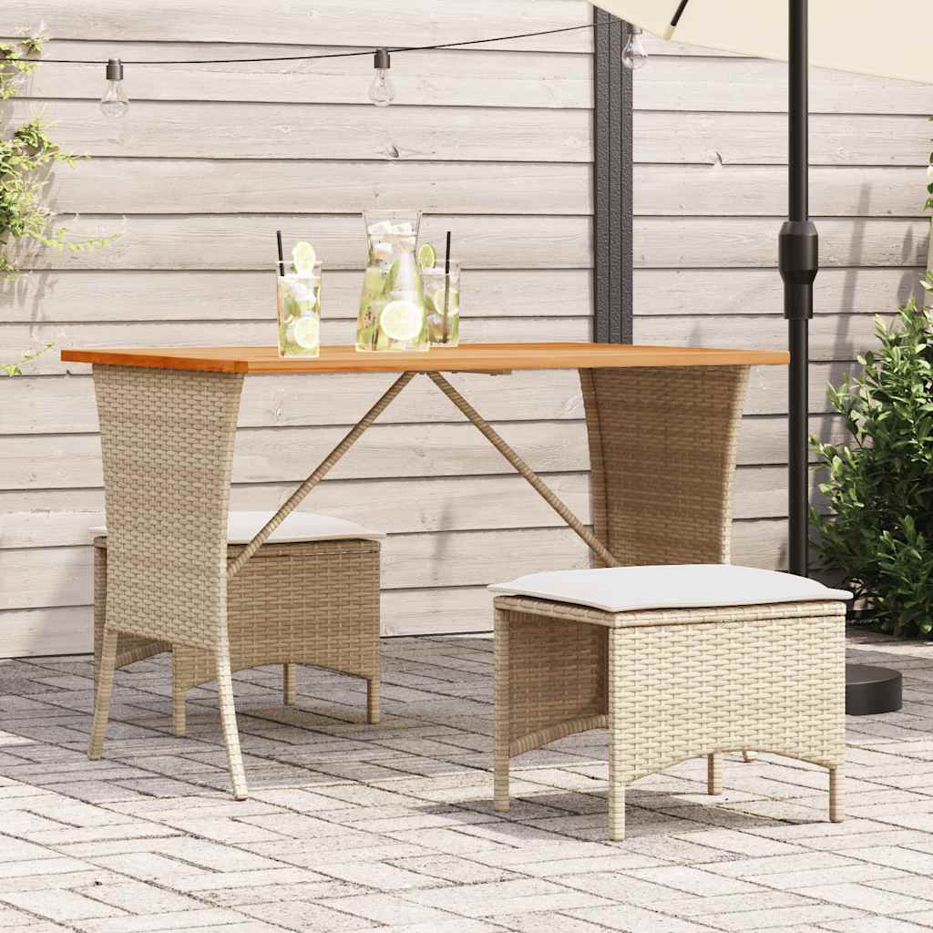 Garden Table with Acacia Wood Top Beige 105x75x72cm Poly Rattan