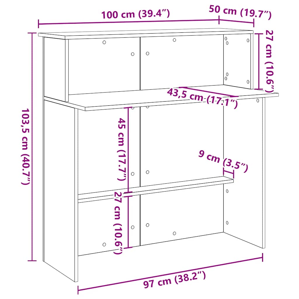 vidaXL Reception Desk Concrete Grey 100x50x103.5 cm Engineered Wood