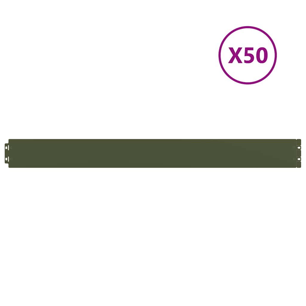 Lawn Edging 50 pcs 10 x 103 cm Steel Olive Green