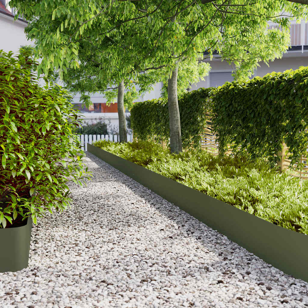 Lawn Edging 10 pcs 25 x 103 cm Steel Olive Green