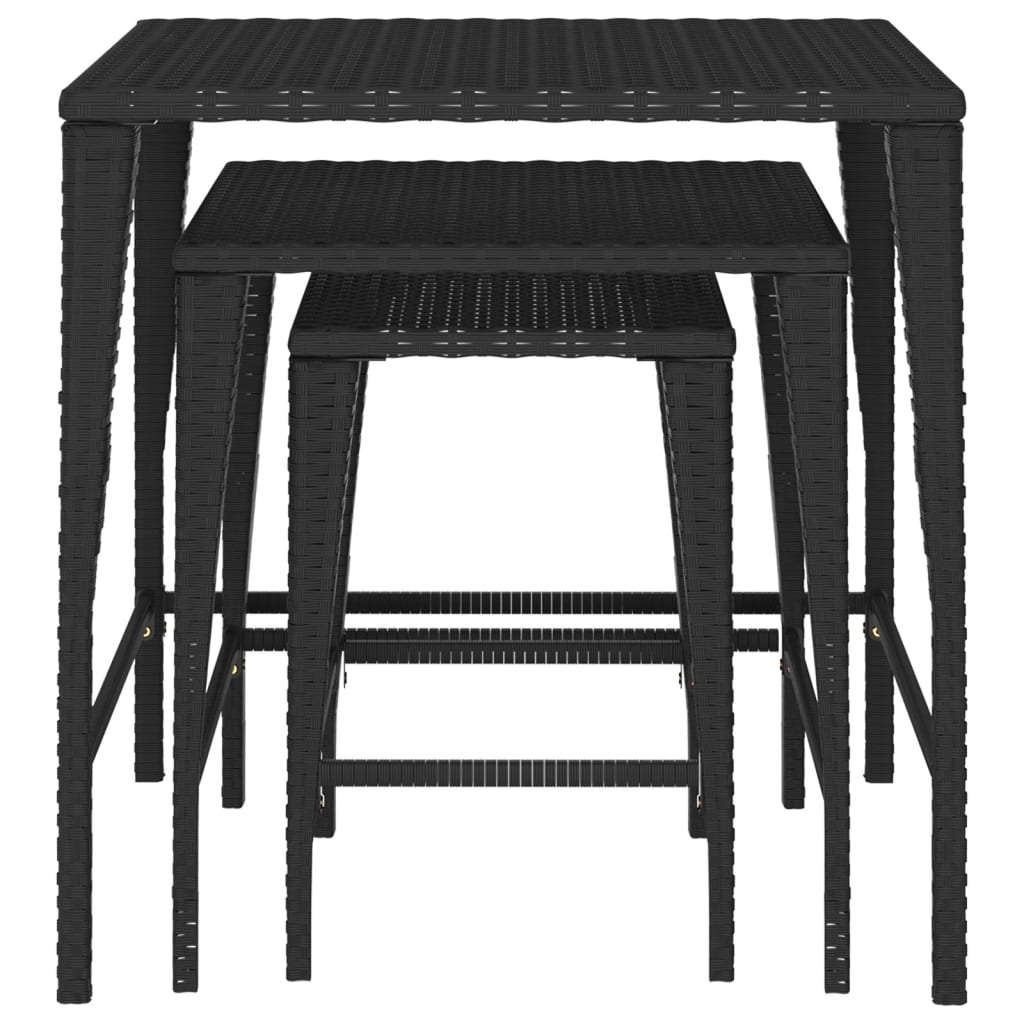 vidaXL Garden Nesting Tables 3 pcs Black Poly Rattan