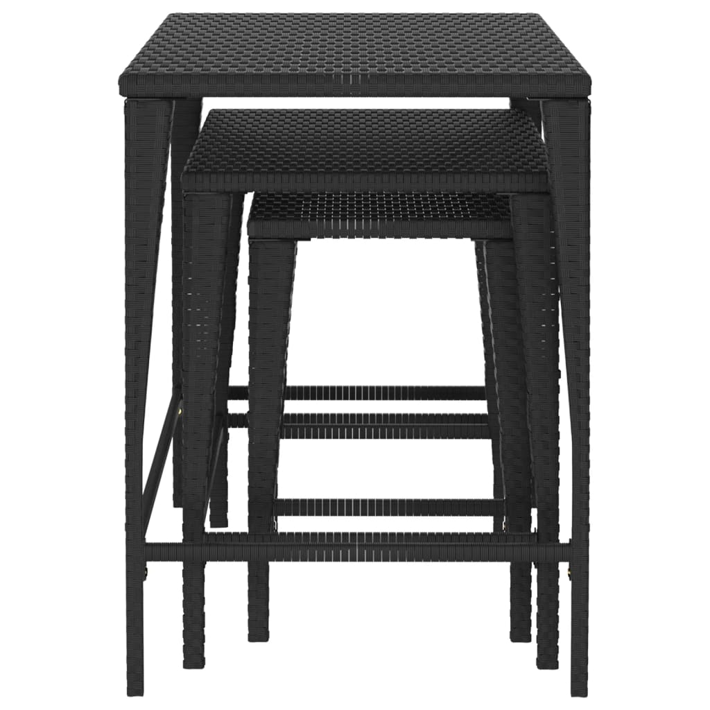 vidaXL Garden Nesting Tables 3 pcs Black Poly Rattan