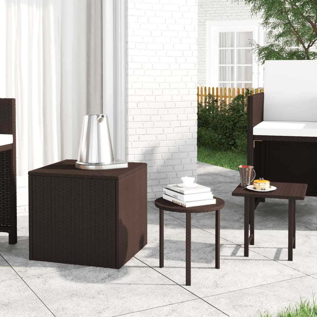 vidaXL Garden Side Tables 3 pcs Brown Poly Rattan