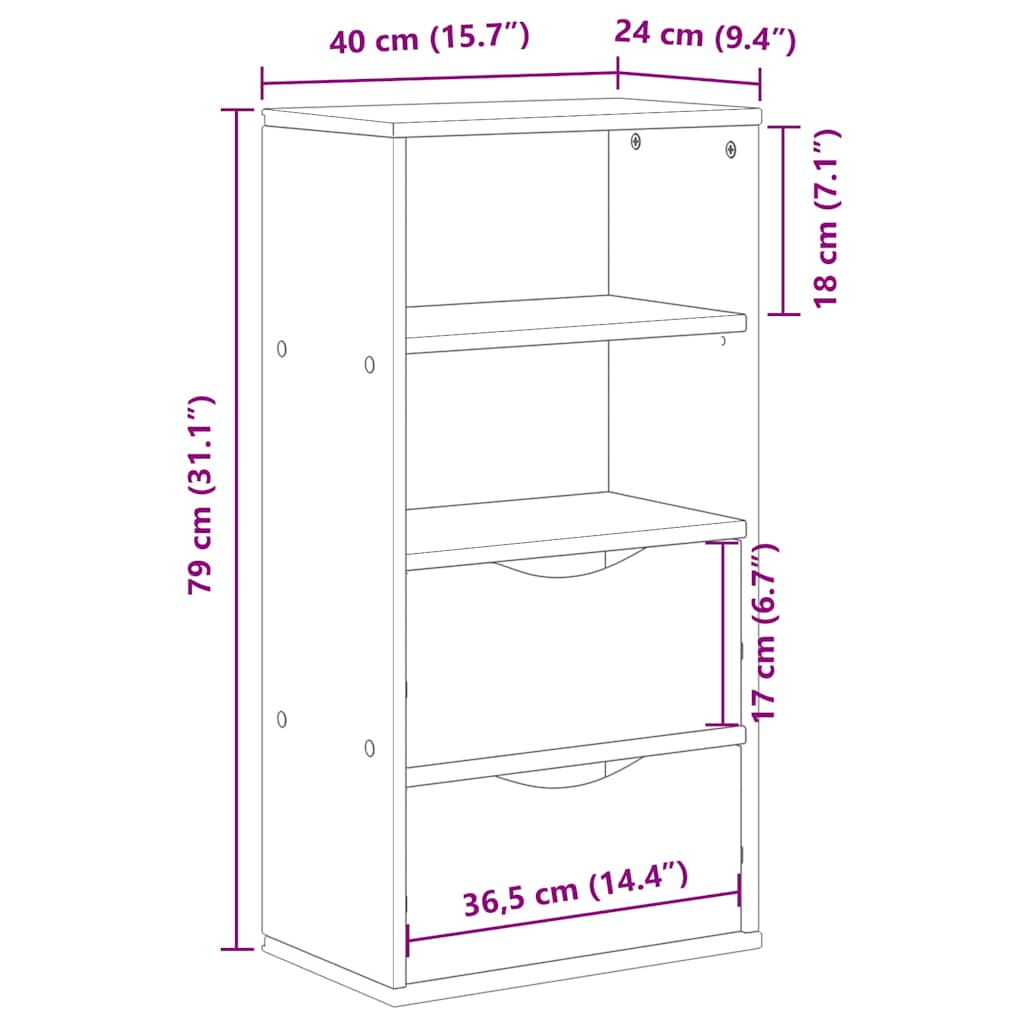 vidaXL Side Cabinet with Drawers ODDA 40x24x79 cm Solid Wood Pine