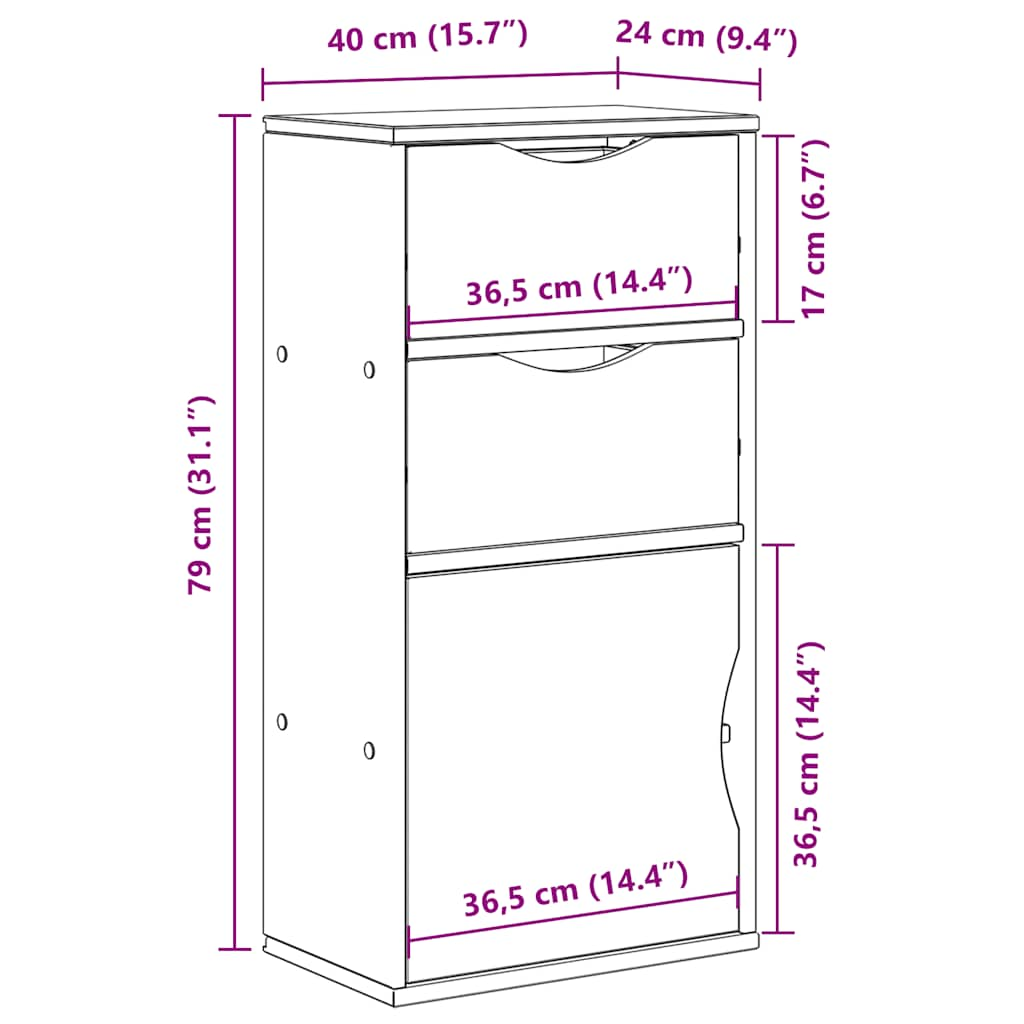 vidaXL Side Cabinet with Drawers ODDA 40x24x79 cm Solid Wood Pine