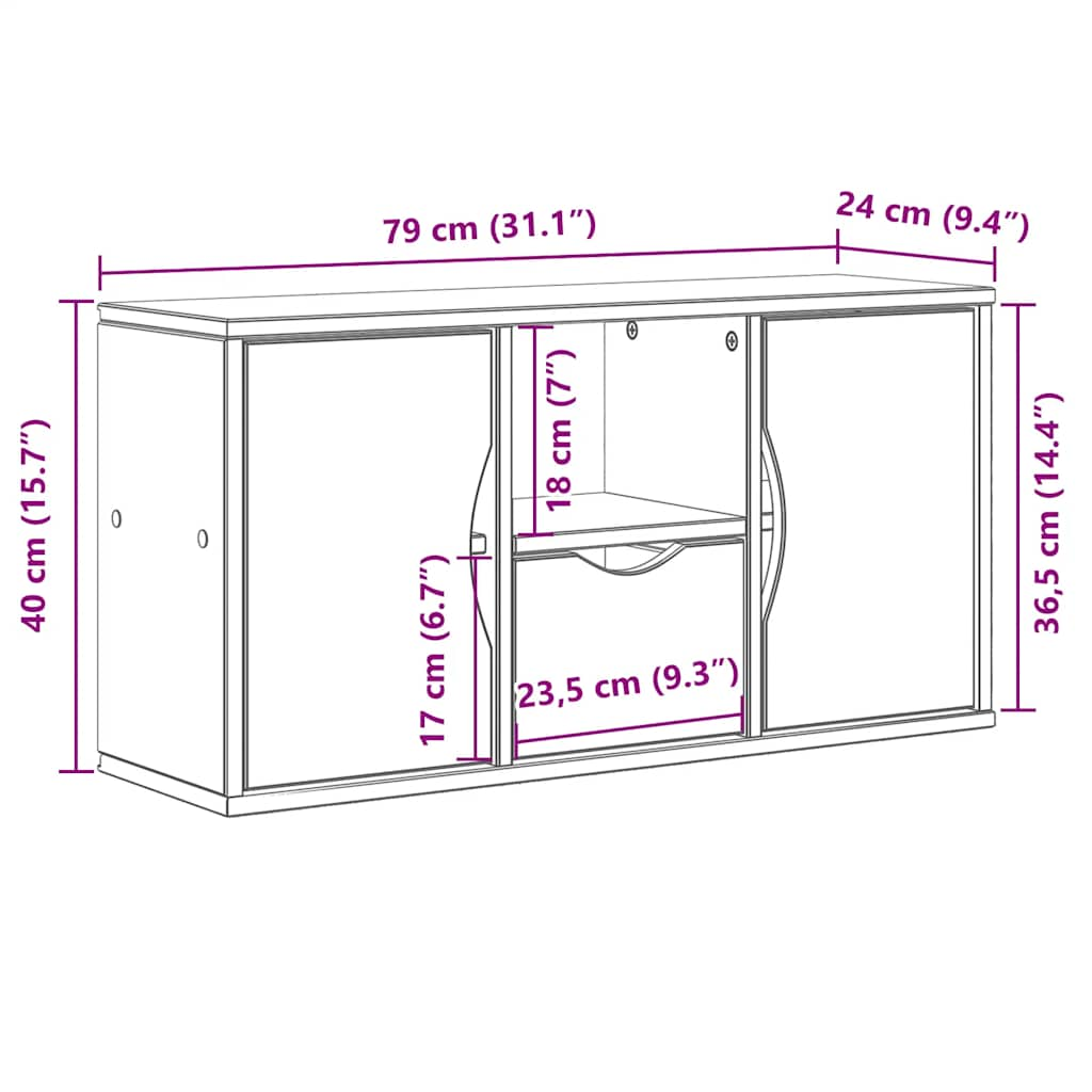 vidaXL TV Cabinet with Drawer ODDA 79x24x40 cm Solid Wood Pine