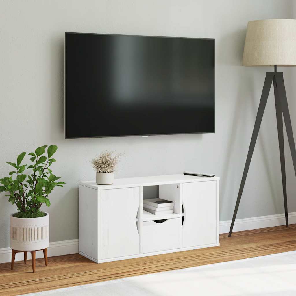 TV Cabinet with Drawer “ODDA” White 79x24x40 cm Solid Wood Pine