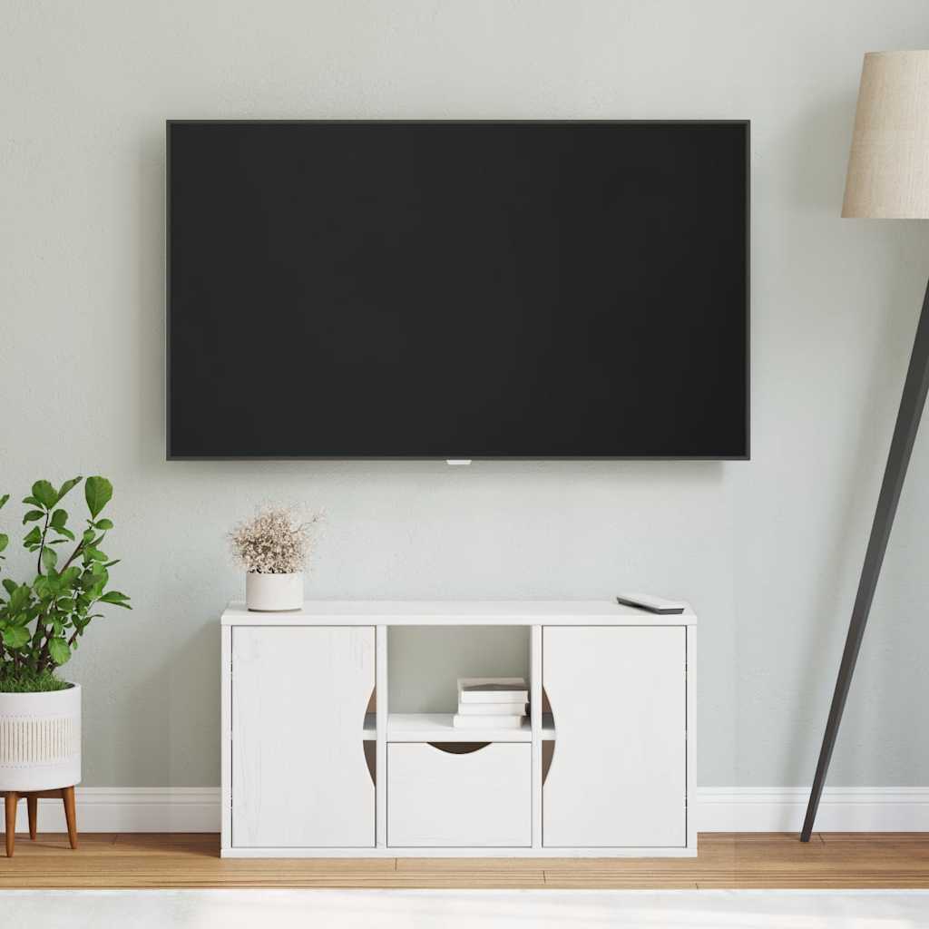 TV Cabinet with Drawer “ODDA” White 79x24x40 cm Solid Wood Pine