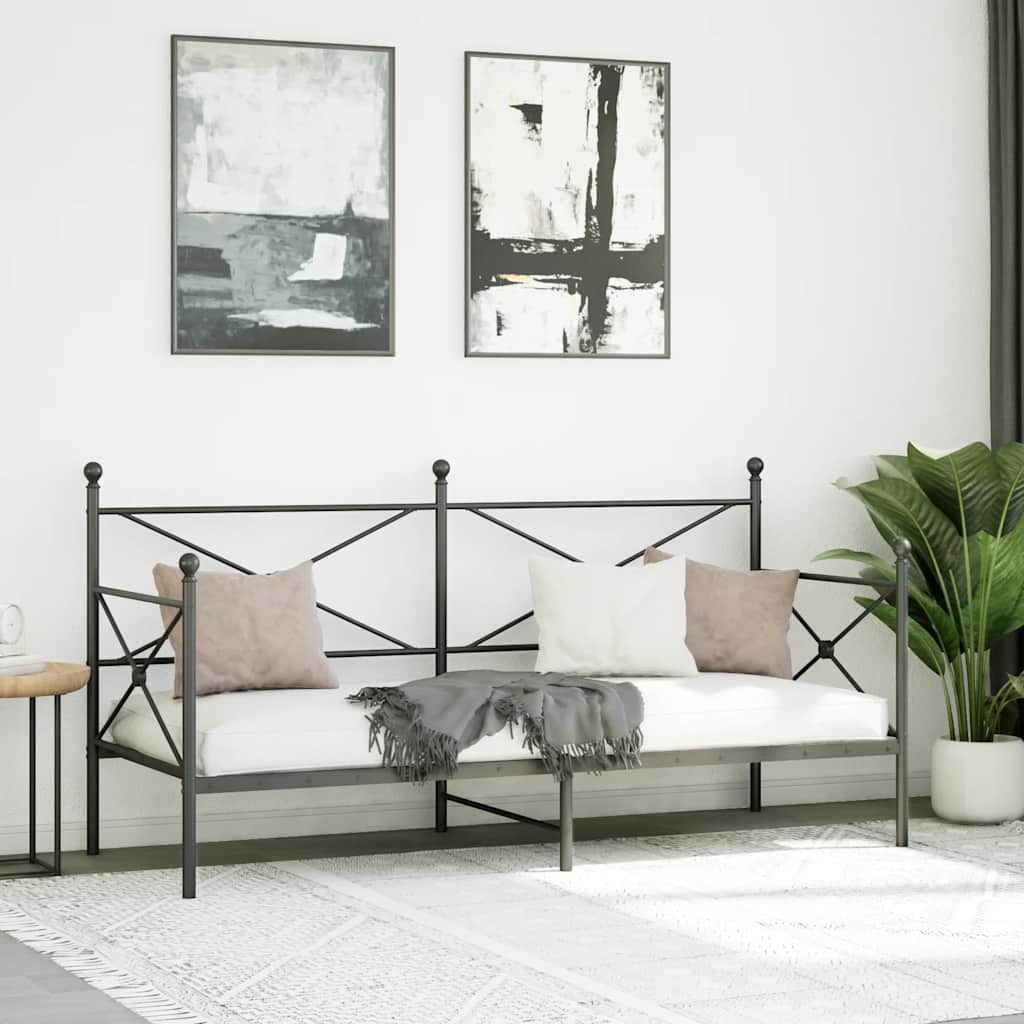 Day Bed without Mattress Black 80x200 cm Steel