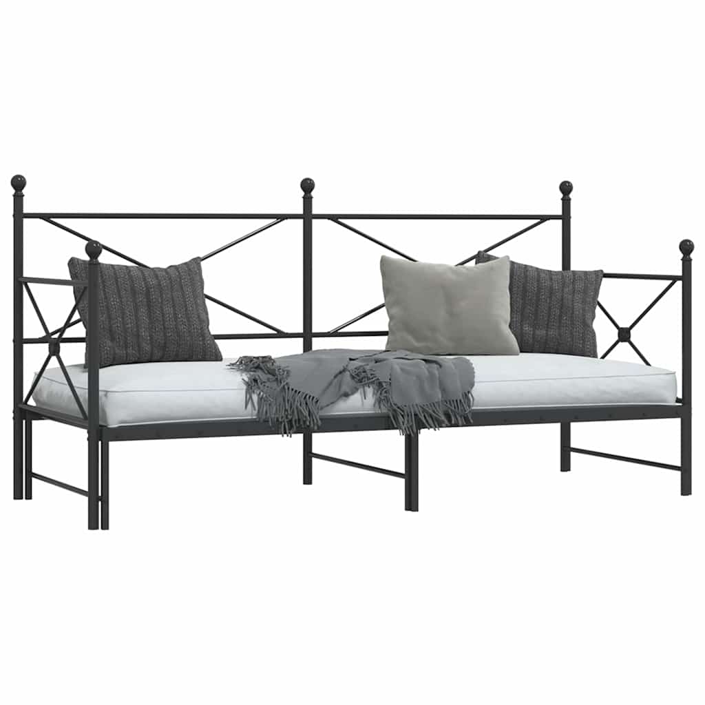 Daybed with Trundle without Mattress Black 75x190 cm Steel