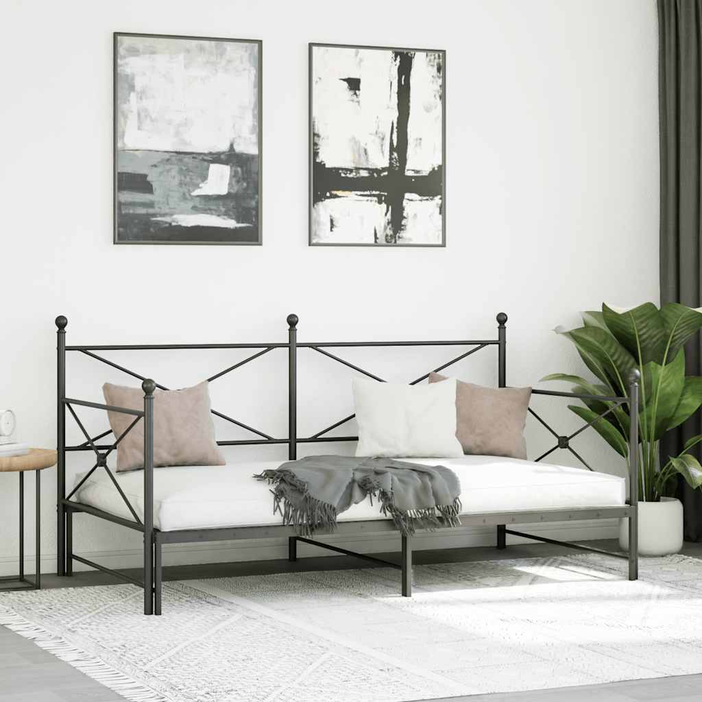Daybed with Trundle without Mattress Black 107x203 cm Steel