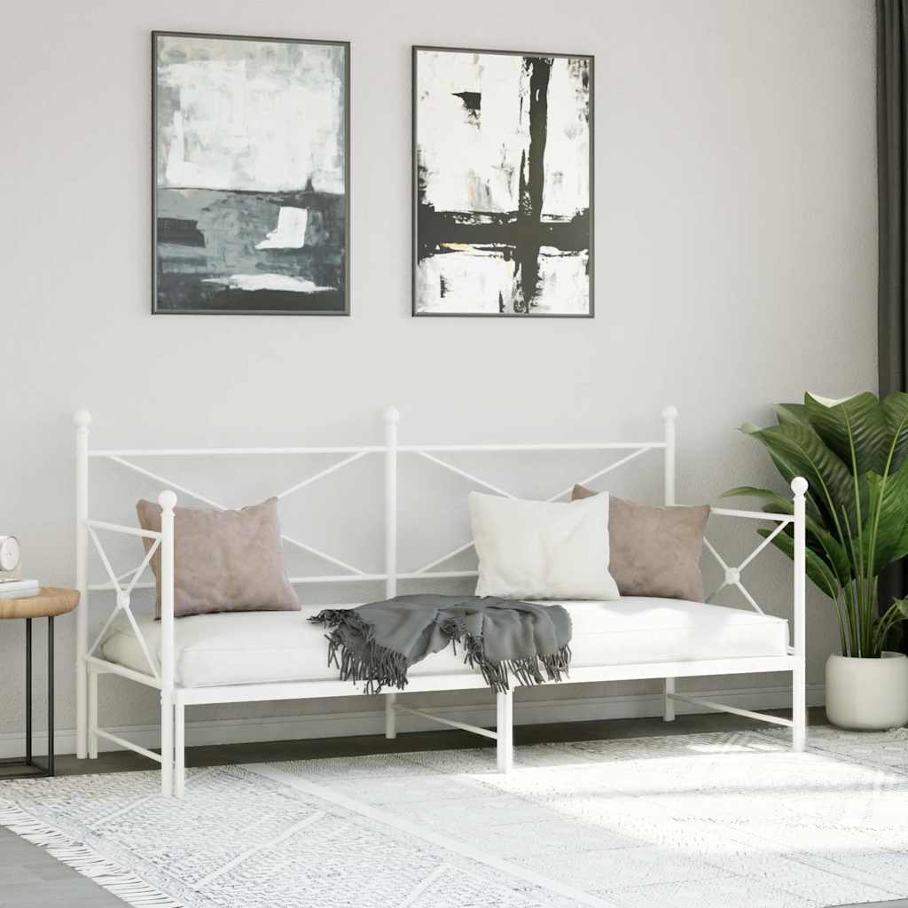 Daybed with Trundle without Mattress White 90x190 cm Steel