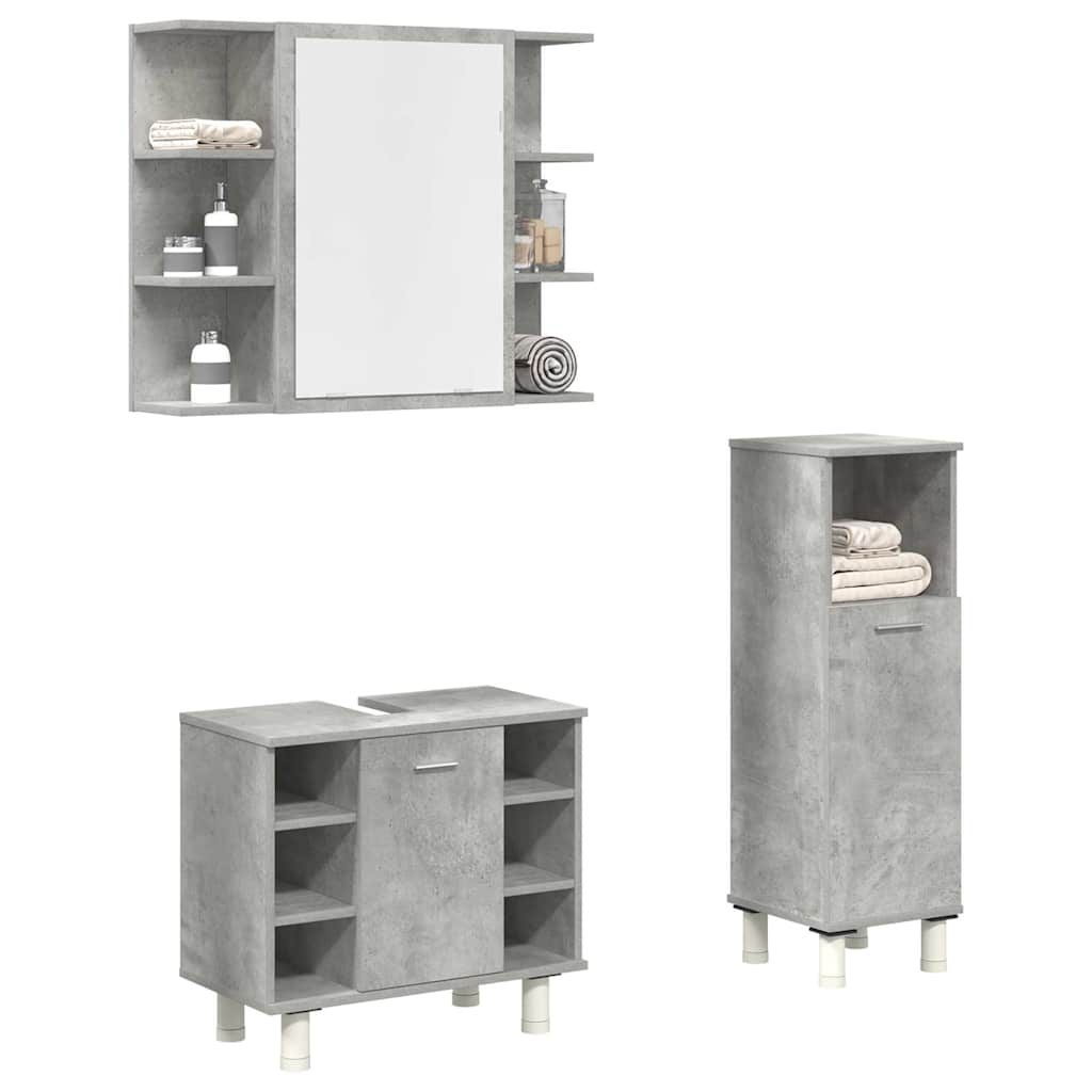 vidaXL 3 Piece Bathroom Furniture Set Concrete Grey Engineered Wood